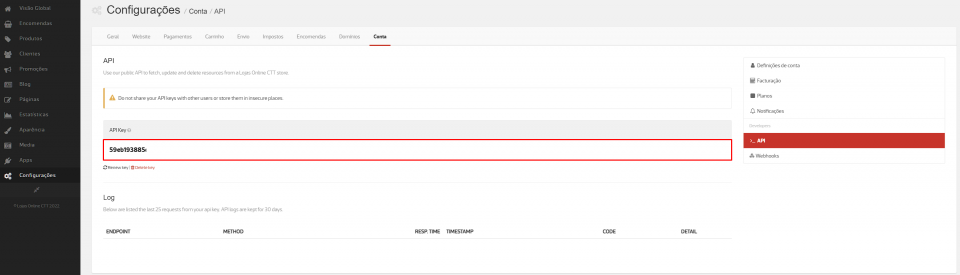 Lojas Online CTT - API Key