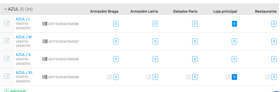 Gerir Stock de Variações - Passo 1